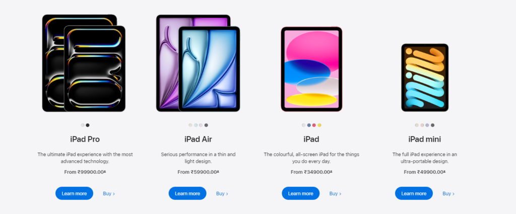 Apple product CTAs example