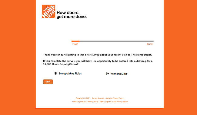 Home Depot survey incentives example
