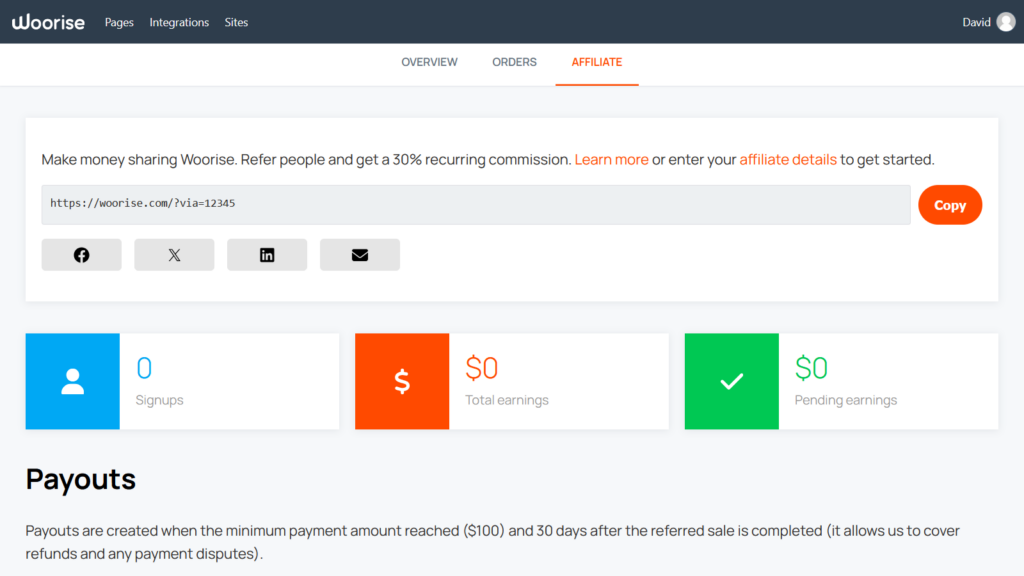 affiliate dashboard