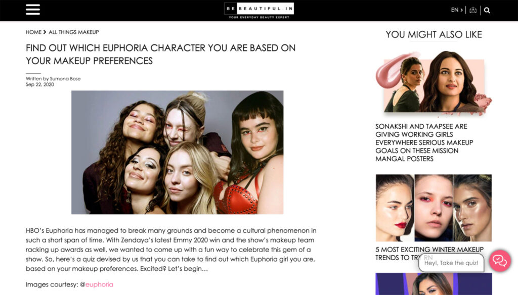Be Beautiful find out which euphoria character you are based on your makeup preferences quiz example