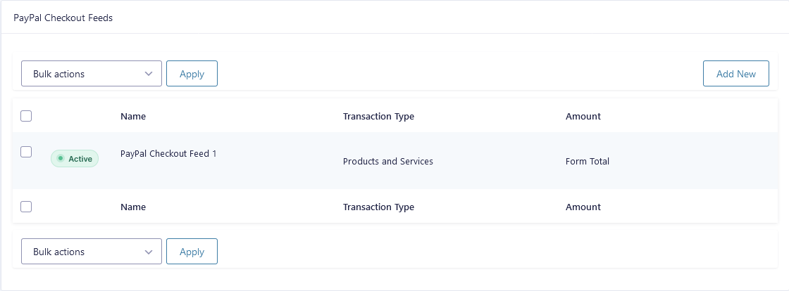 PayPal checkout feeds