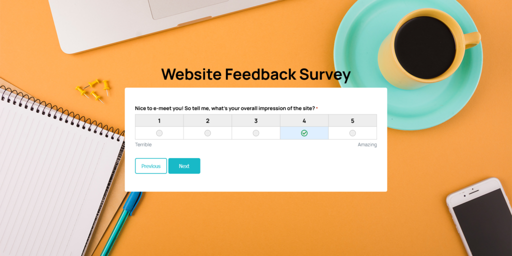 Website Feedback Survey quantitative response rating scale