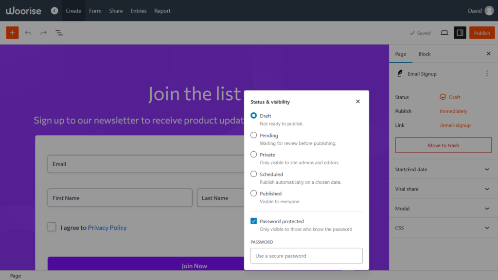 landing page password protected