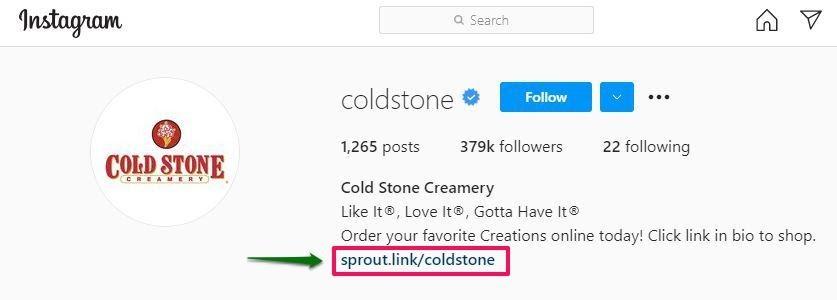 Cold Stone Creamerys Instagram bio link