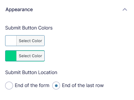 Woorise form editor submit button appearnce options