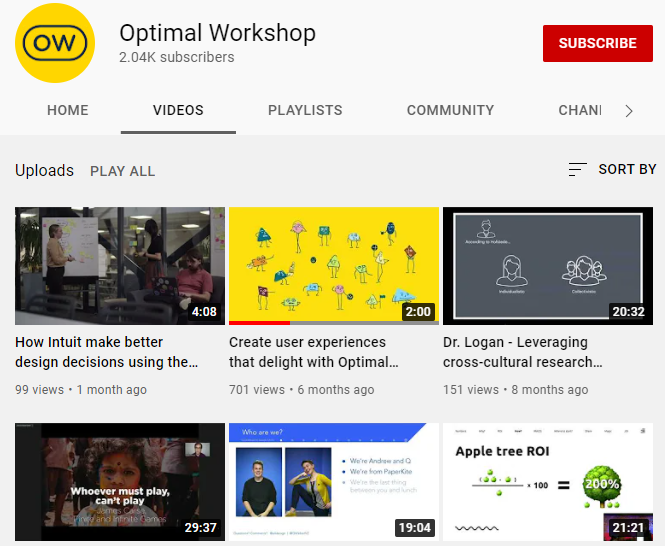 Optimal Workshop YouTube channel
