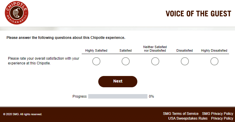 Chipotle voice of the guest survey