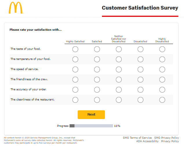 McDonald customer satisfaction survey