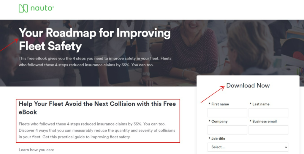 Nauto landing page example download form