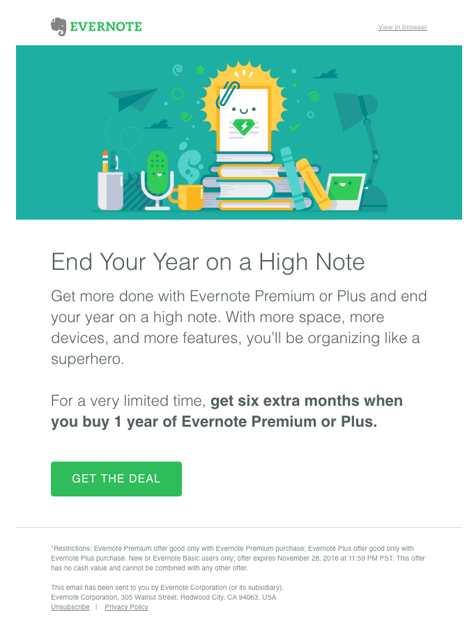 Evernote Upselling example