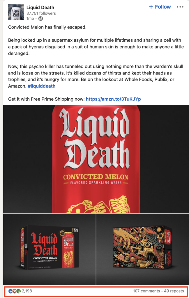 Liquid Death Mountain Wate social media marketing example