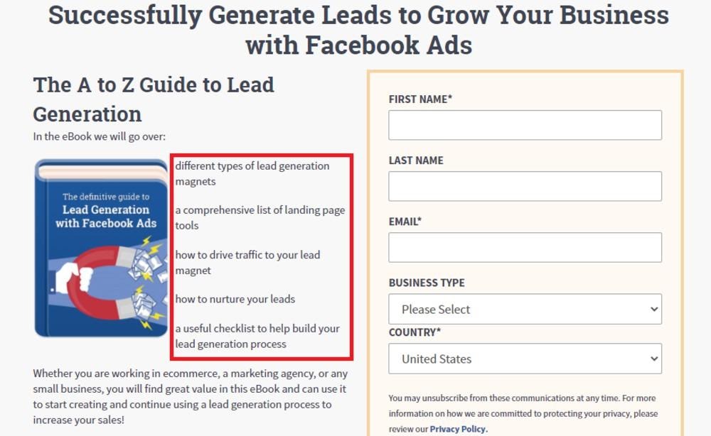 ebook lead magnet example successfully generate leads with facebook ads