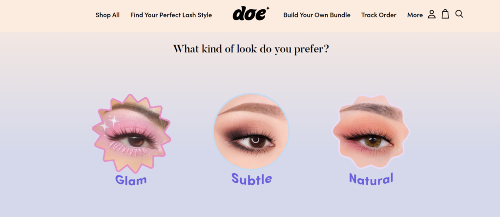 Doe Lashes Product Recommendation Quiz example