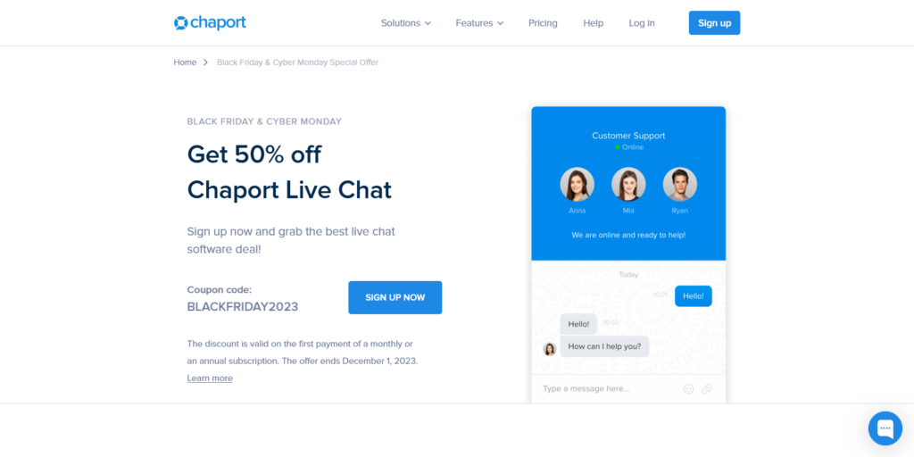 Black Friday Cyber Monday Special Offer Chaport Live Chat
