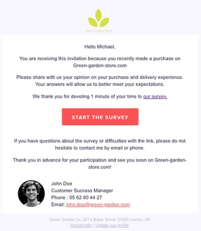personalized email survey invitation example