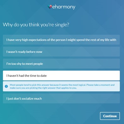 eHarmony Personality Quiz example