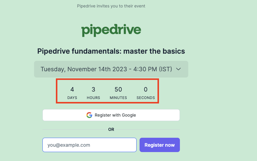 Pipedrive adds countdown timers to each webinar landing page