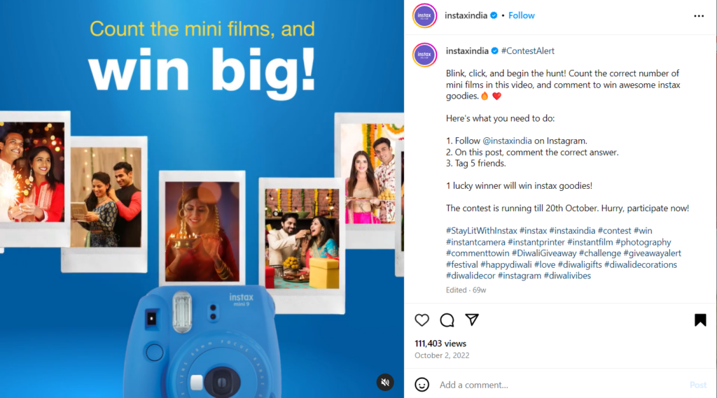 Instax, an instant camera series, asks its audience to guess the number of mini films in this short reel to win some Instax goodies