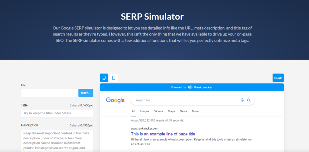 Ranktracker’s free SERP Simulator lead magnet example