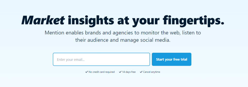 Mention's free trial form lead magnet example