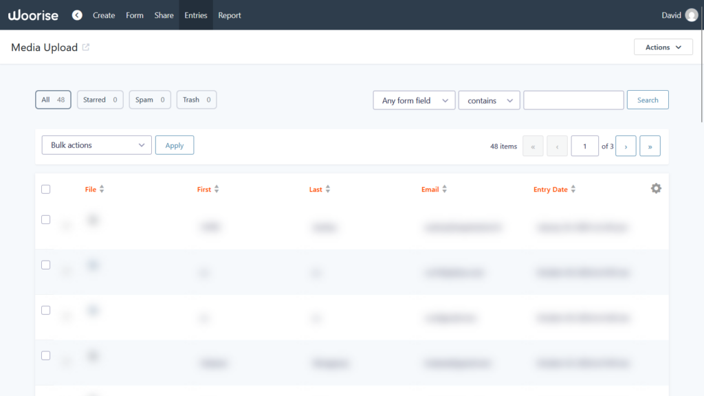 manage media upload entries