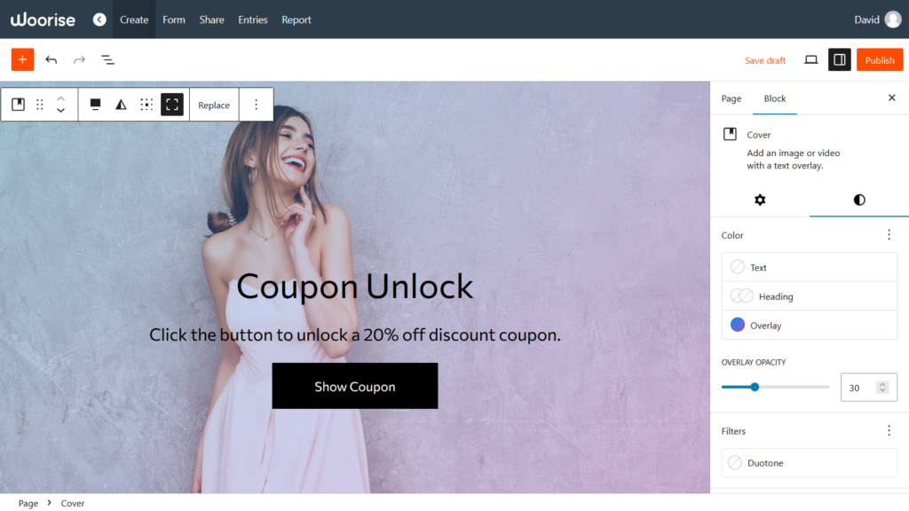 cover block background image style options