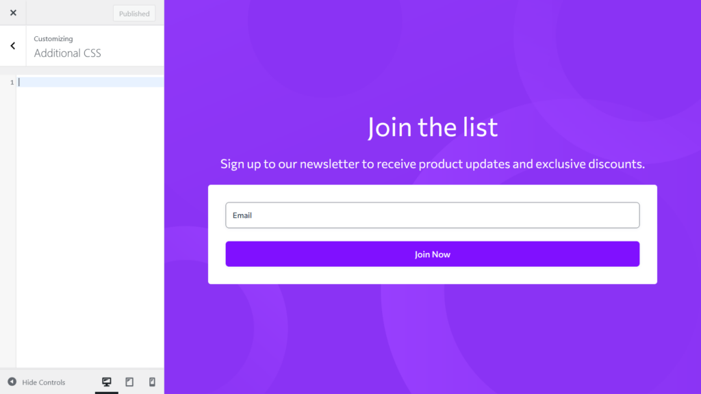css customization with live preview