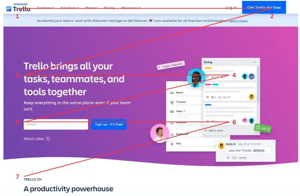 Trello landing page Z-pattern layout example