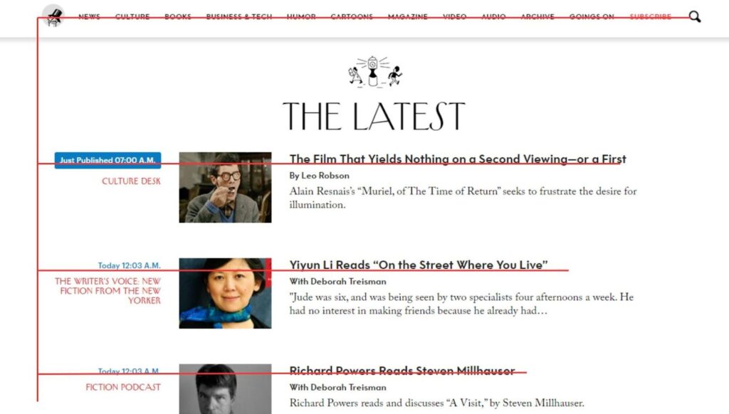 The New Yorker F-pattern layout example