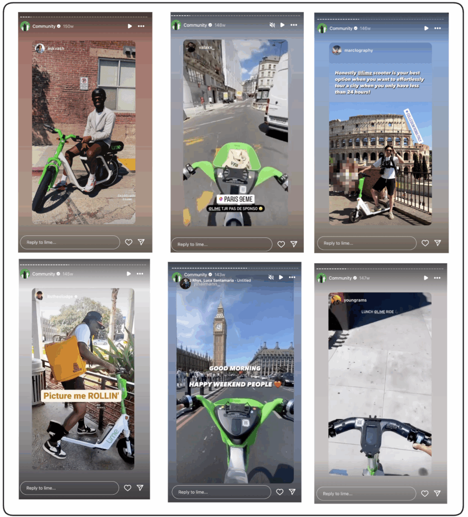 Lime social posts featuring UGC