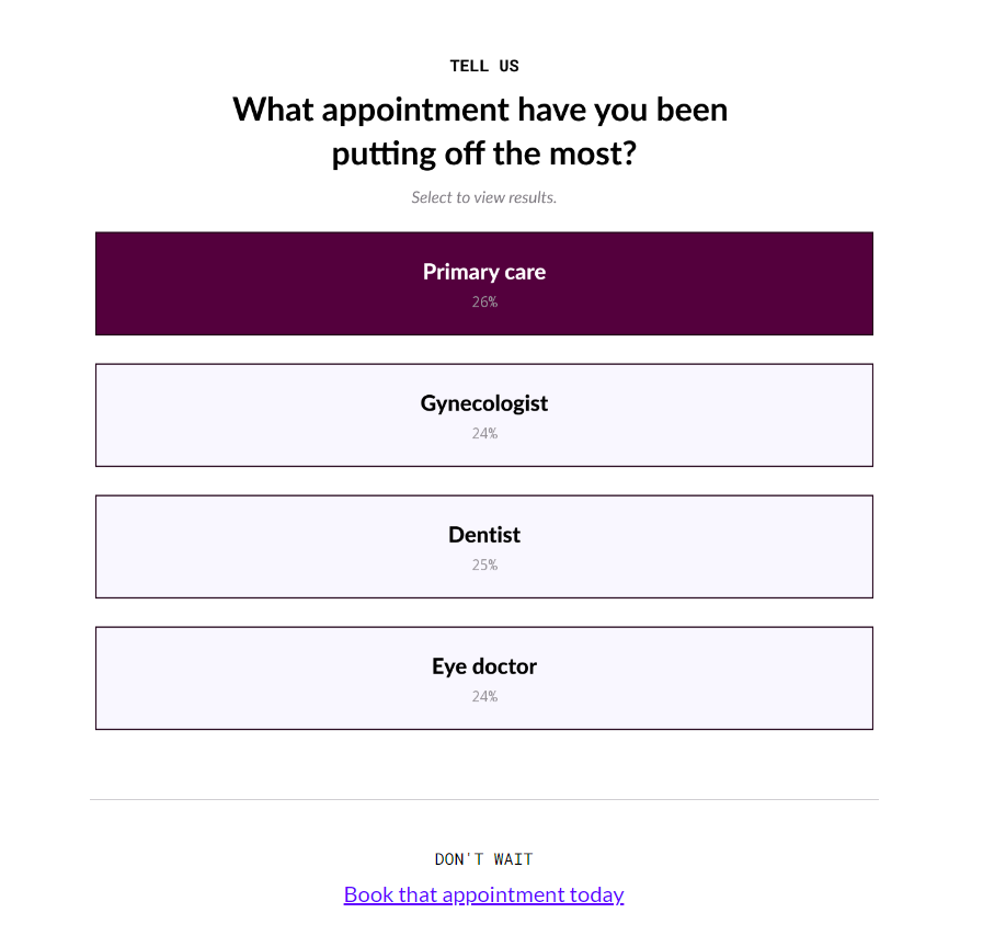 Feedback form: What appointment have you been putting off the most?