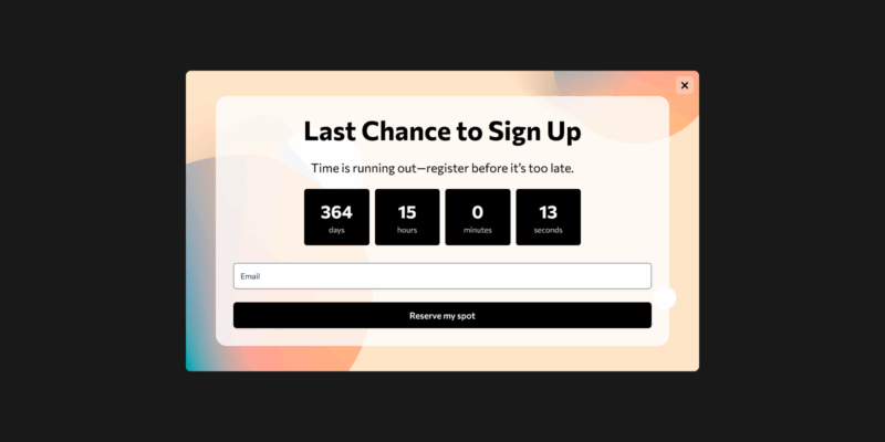 event countdown form popup template