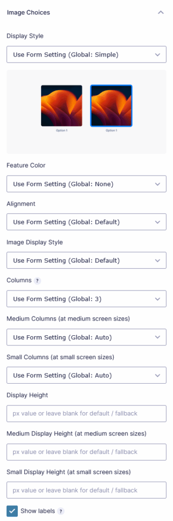 use image choices customization options
