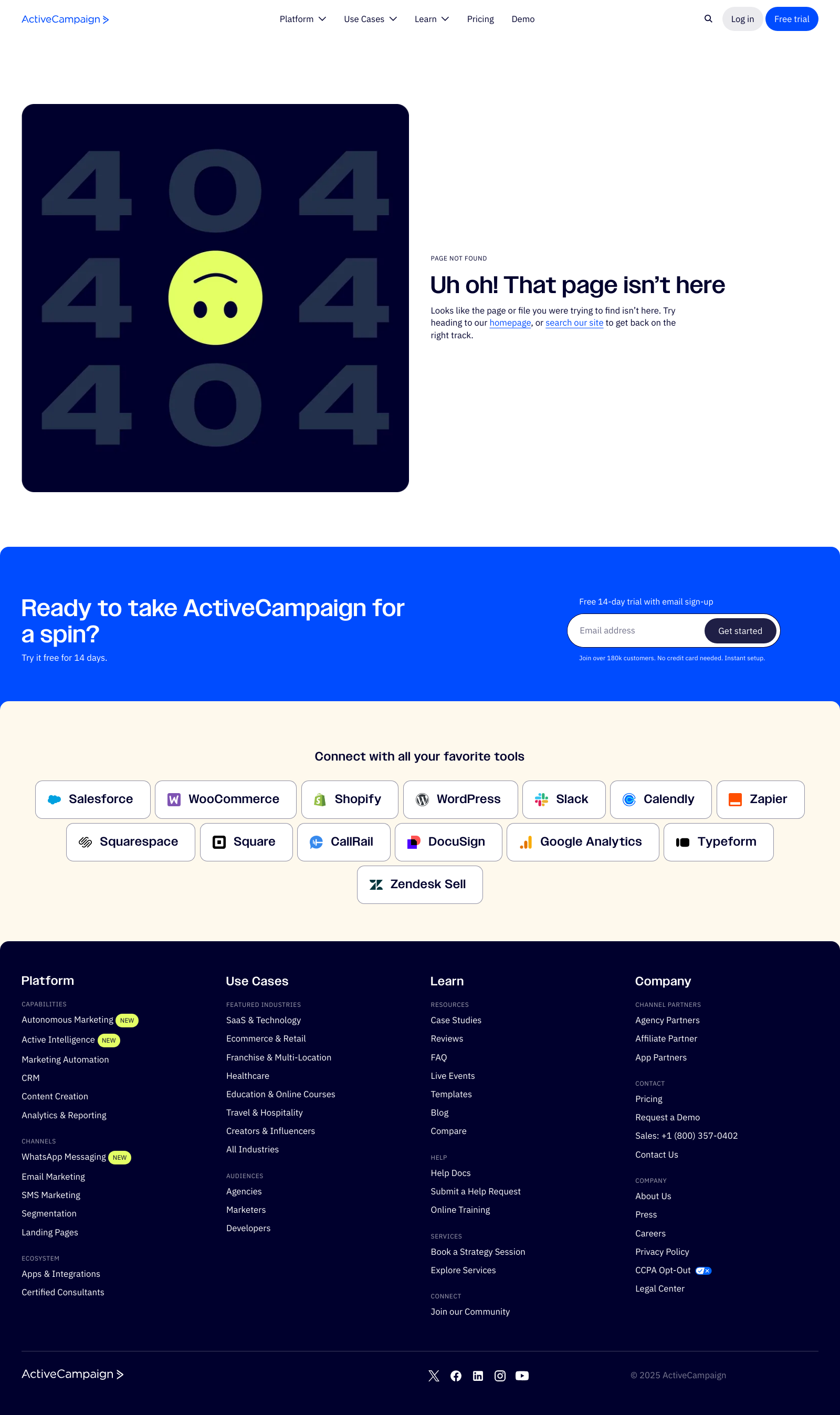 ActiveCampaign 404 Not Found Landing Page Example