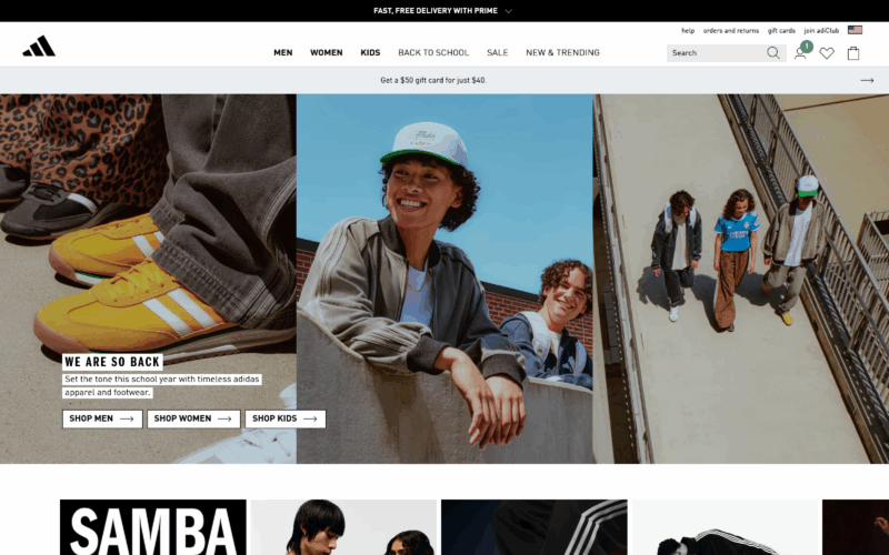 adidas landing page example