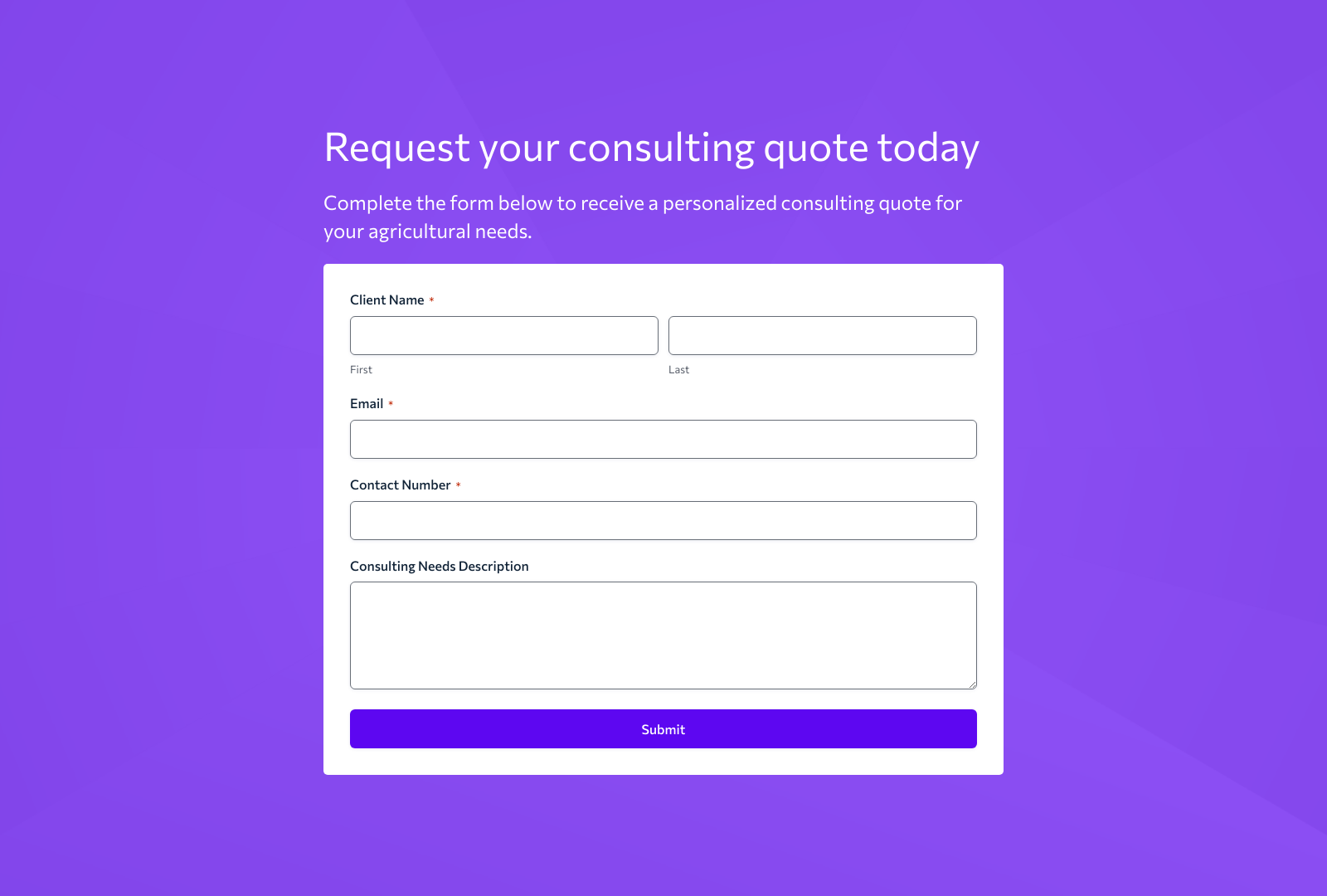 Agricultural Consultant Quote Form Template with fields for client details and quote specifics.
