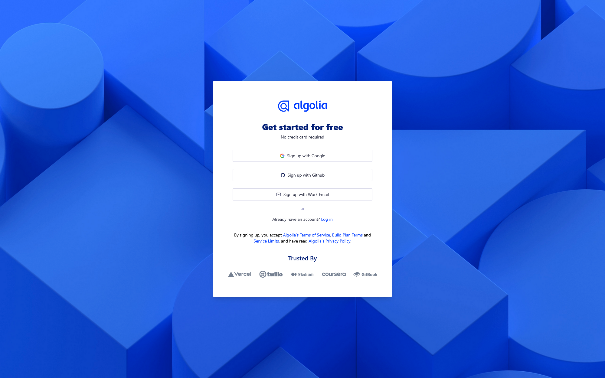 algolia signup landing page example