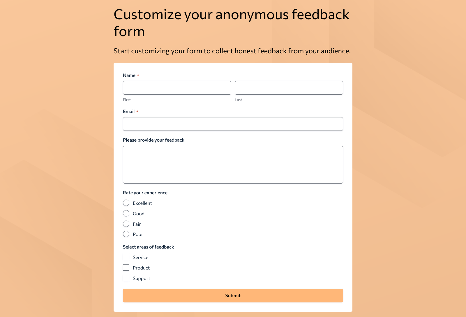 Anonymous Feedback Form Template with customizable fields and submit button for gathering opinions.