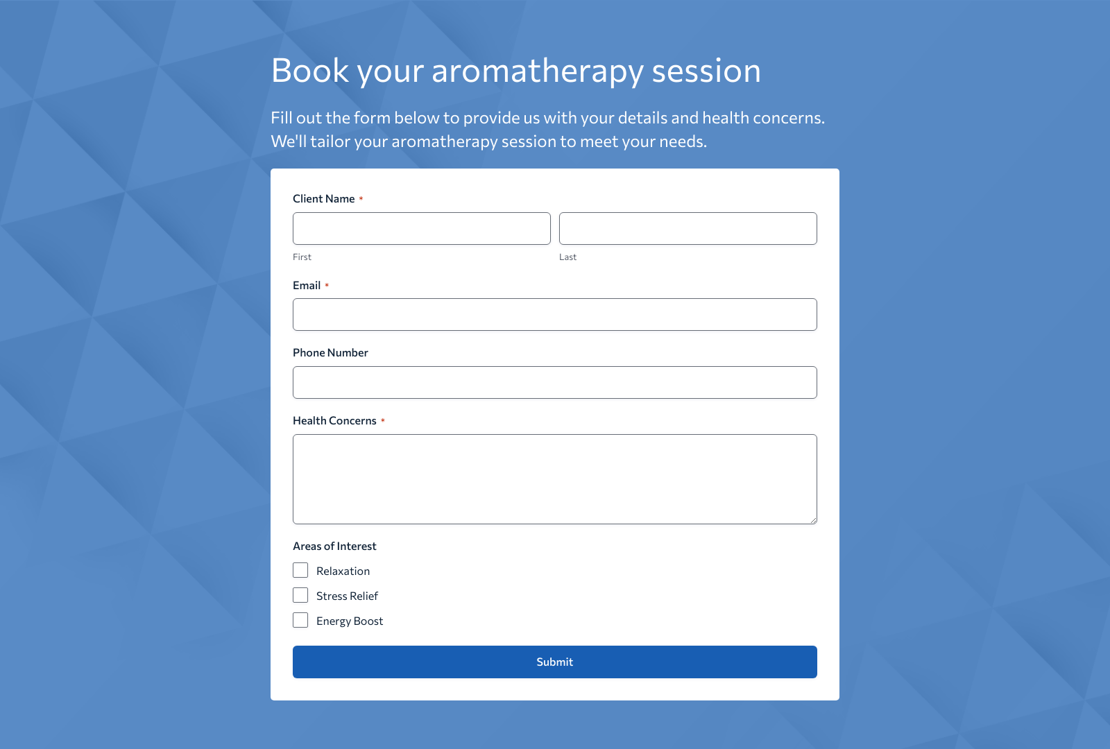 Aromatherapy Consultation Form Template with fields for client info, preferences, and appointment scheduling.