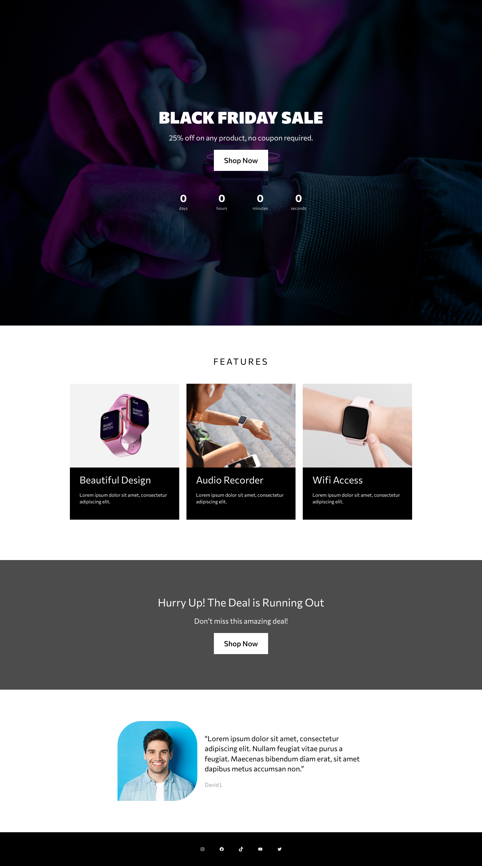 Black Friday Sale Template with product promotion fields, call-to-action buttons, and festive layout.