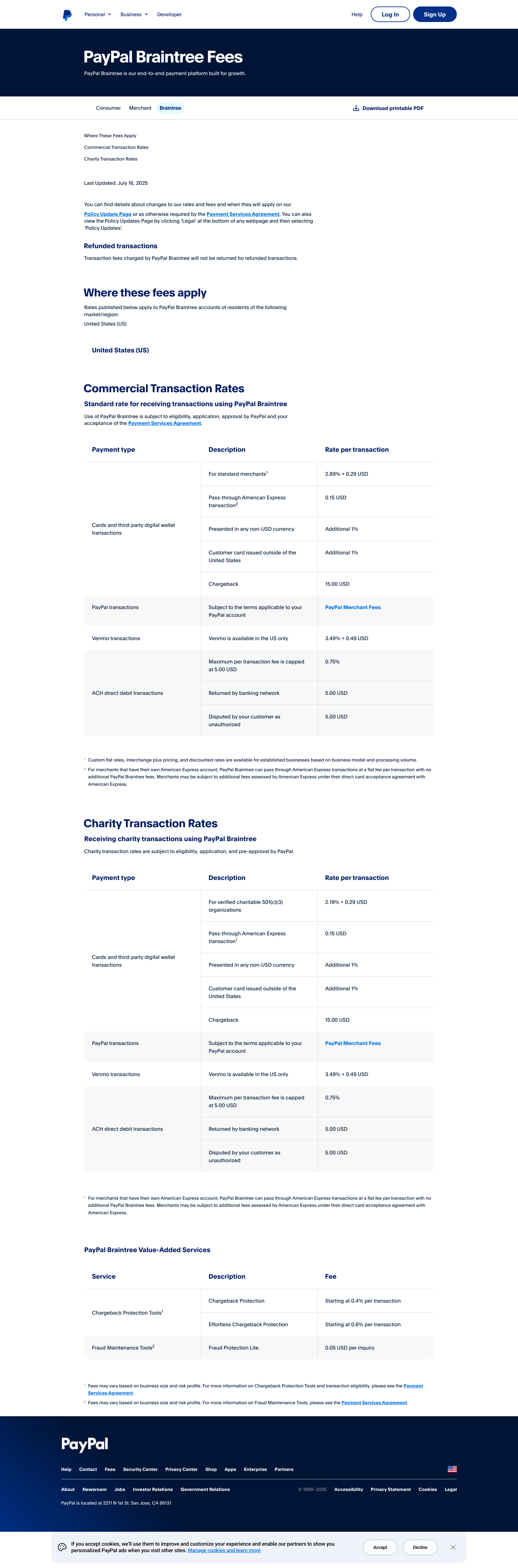 Braintree Pricing Landing Page Example