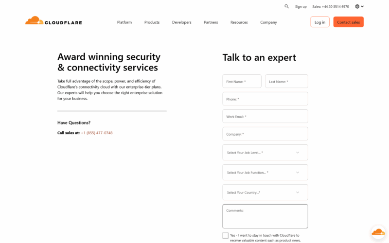 cloudflare landing page example