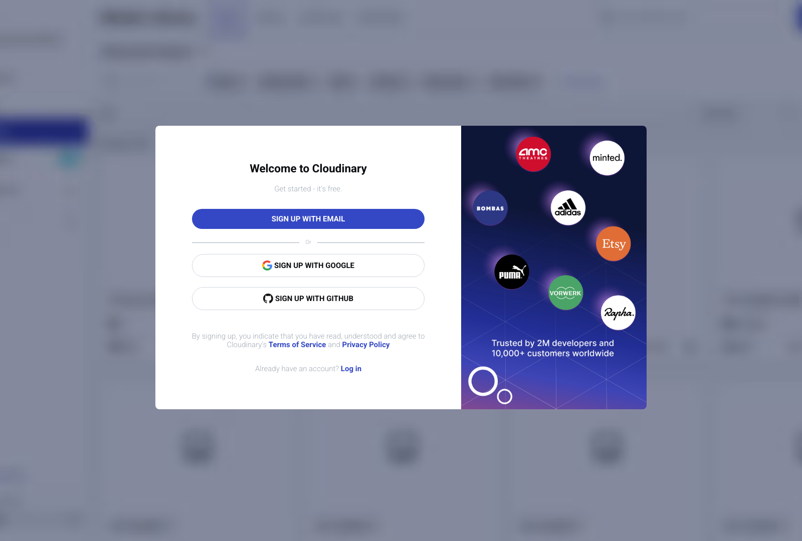Cloudinary Signup Landing Page Example