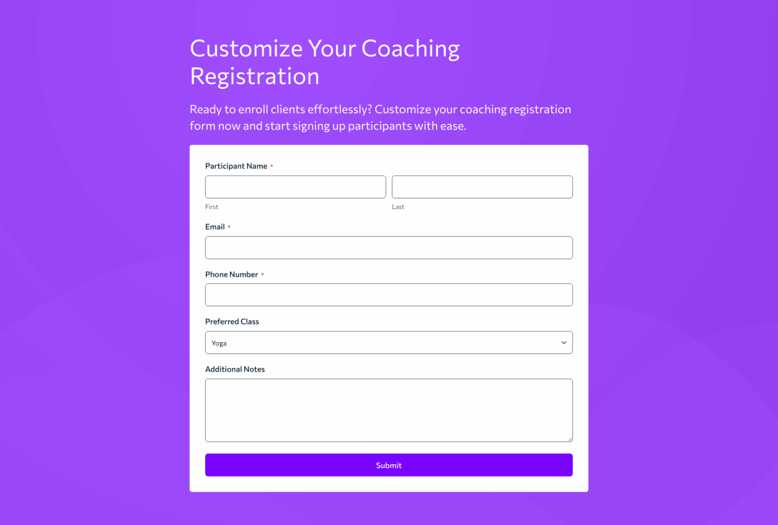 Coaching Registration Form Template – Woorise