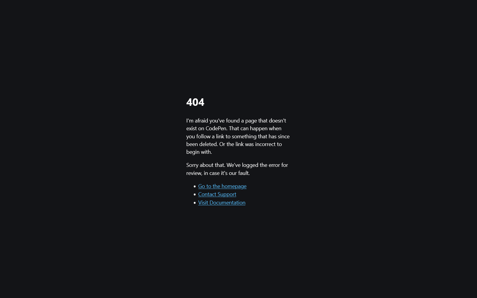 codepen 404 not found landing page example 1