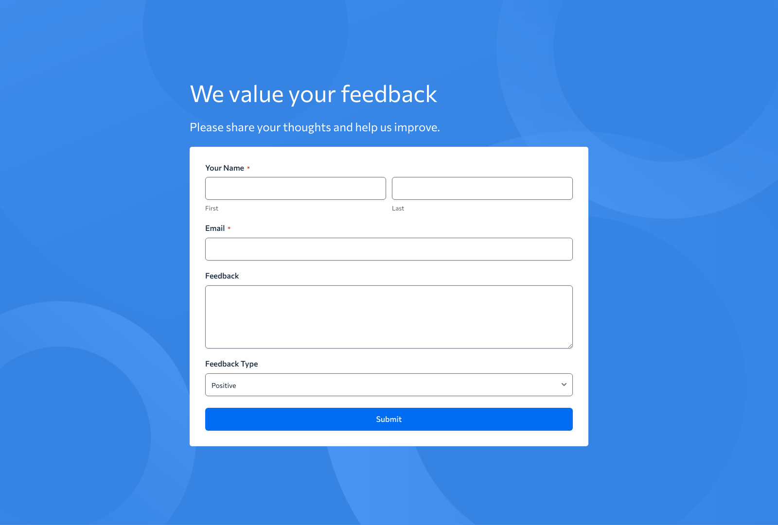 Company Feedback Form Template with fields for ratings, comments, and suggestions.