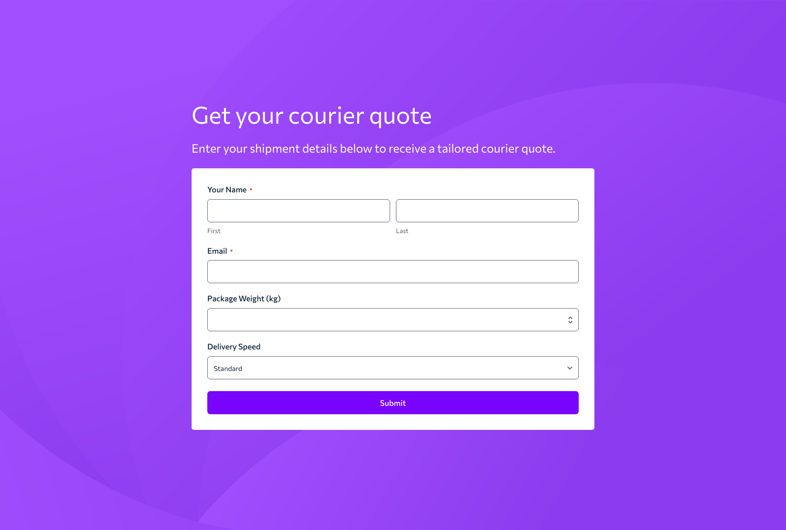 Courier Quote Form Template with fields for contact details and shipping information.