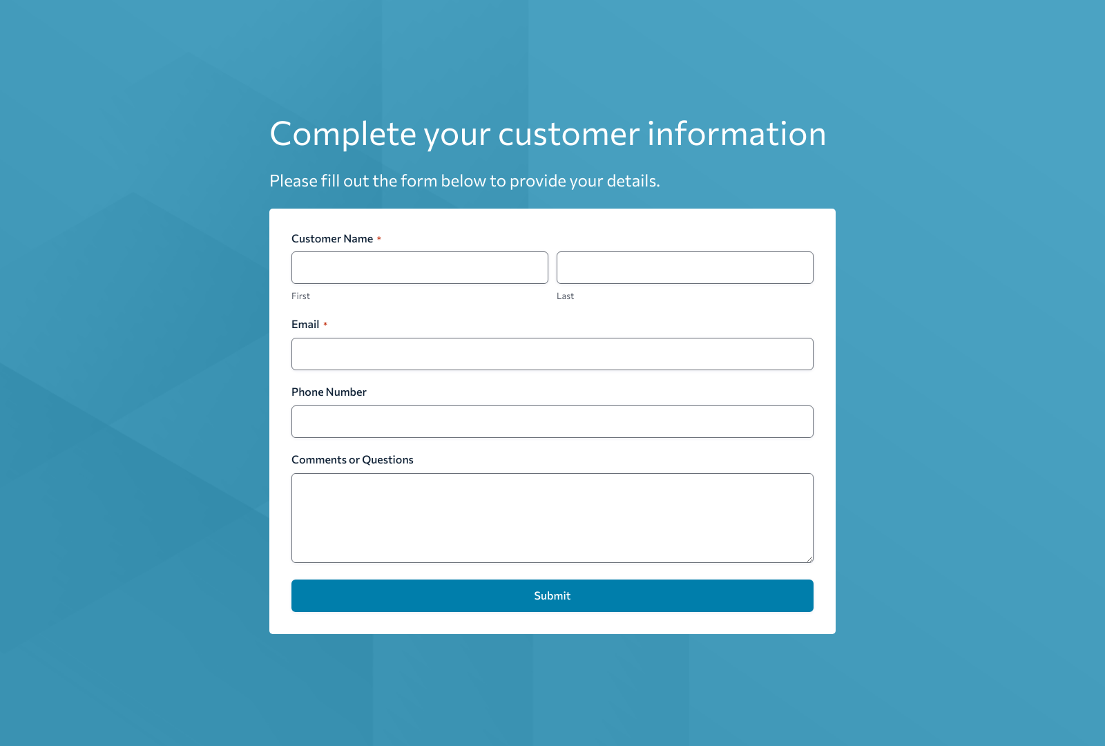Customer Information Sheet Form Template with fields for name, email, phone, and address.