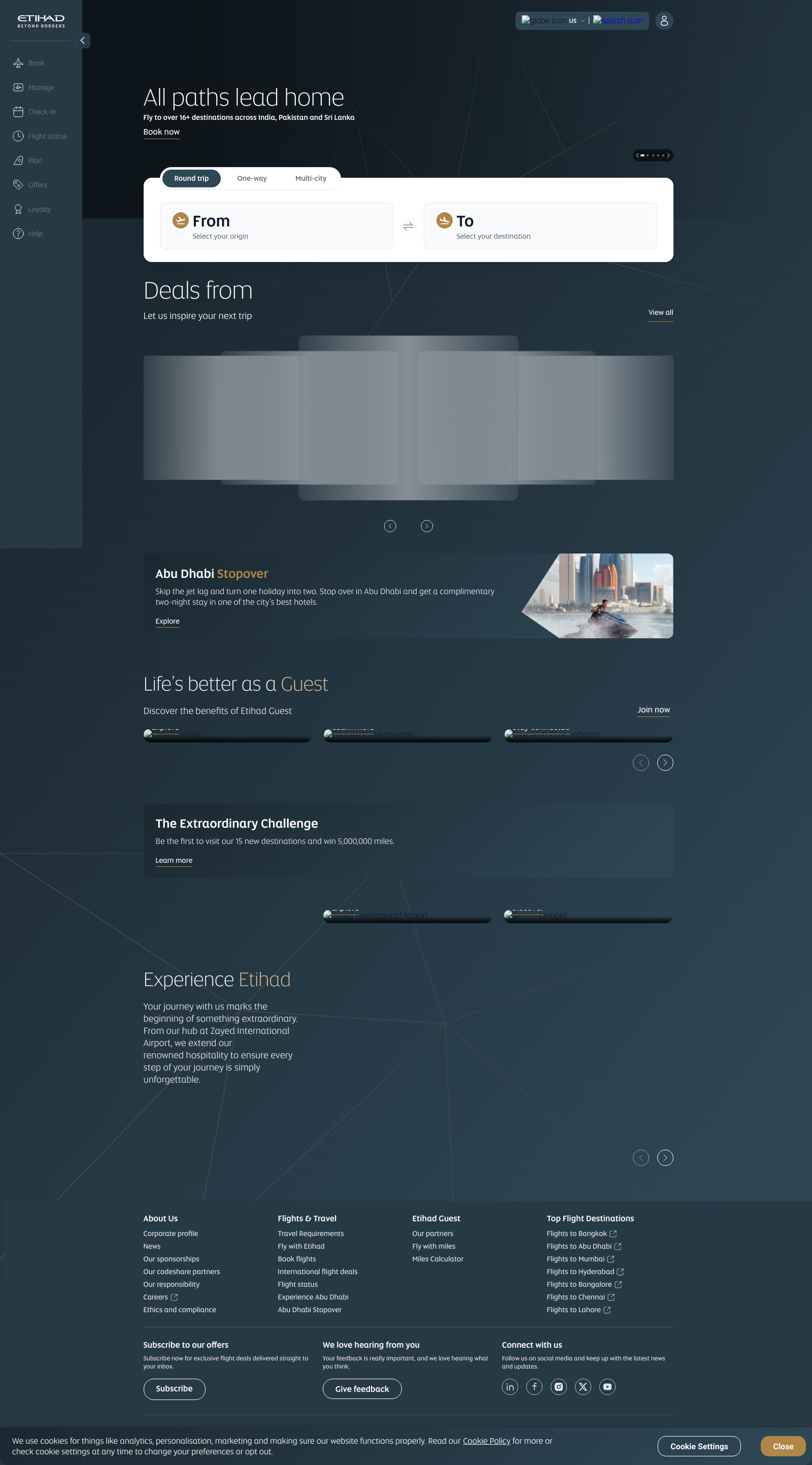 Etihad Airways Landing Page Example