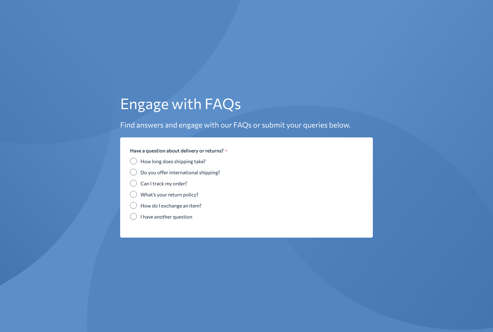 FAQ Form Template screenshot showing interactive fields and submit button for user engagement.